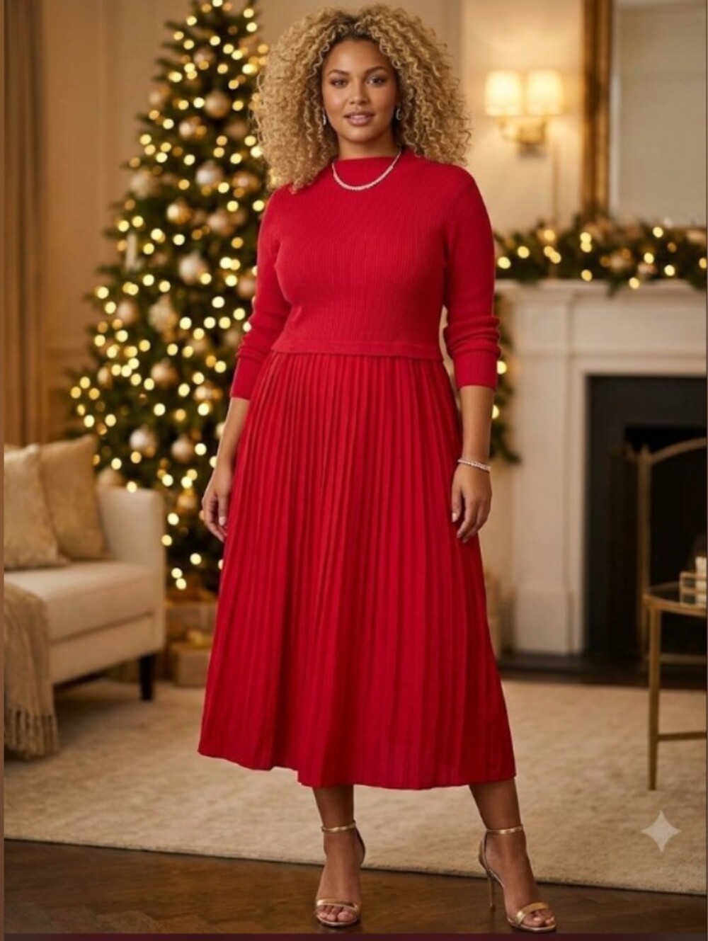 Holiday Ready Maxi Dress Fit Flare Red Slimming Soft Stretch Pullover Large New